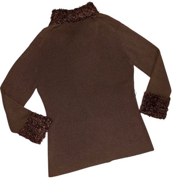 Y2K Max Studio Brown Knitwear Faux Fur Trim Duster Cardigan Sweater - Size XL - Picture 6 of 8